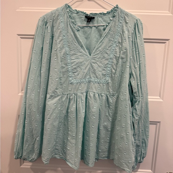 Torrid Aqua Blouse with Embroidered Detail 2 - Picture 2 of 9